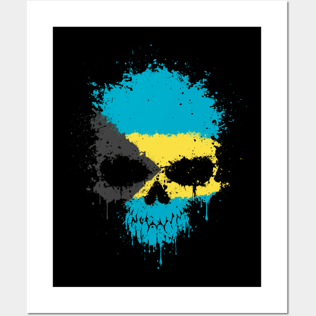 Chaotic Bahamas Flag Splatter Skull Wall Art by jeffbartels